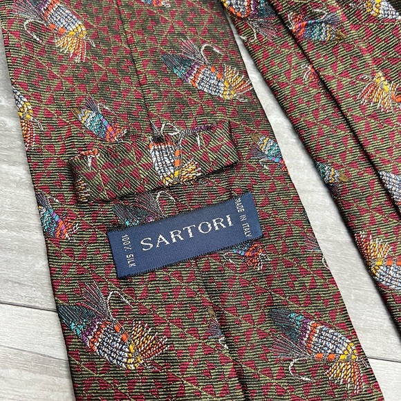 Sartori Red & Olive Fishing Lure Pattern Silk Tie - Picture 3 of 4